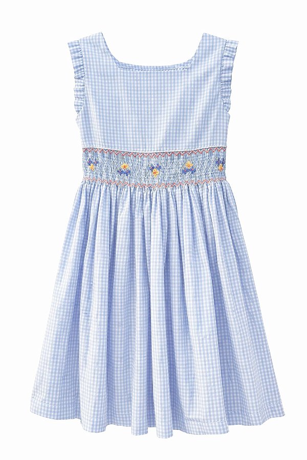 Vestido casinha de abelha xadrez azul com margaridas