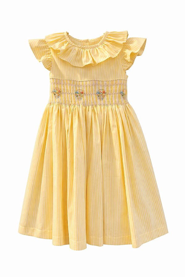 Vestido casinha de abelha listrinha amarelo