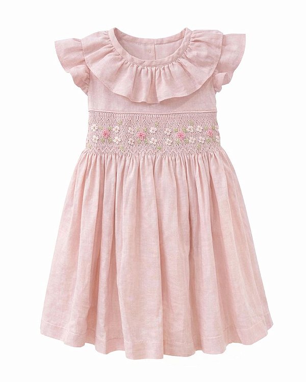 Vestido casinha de abelha de linho rosa