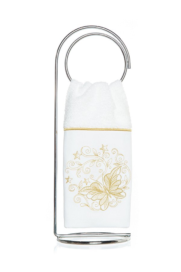 Toalha de Lavabo Bordado Fly Dourada Super Luxo
