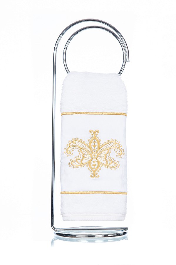 Toalha de Lavabo Bordado Kamy Dourado Super Luxo