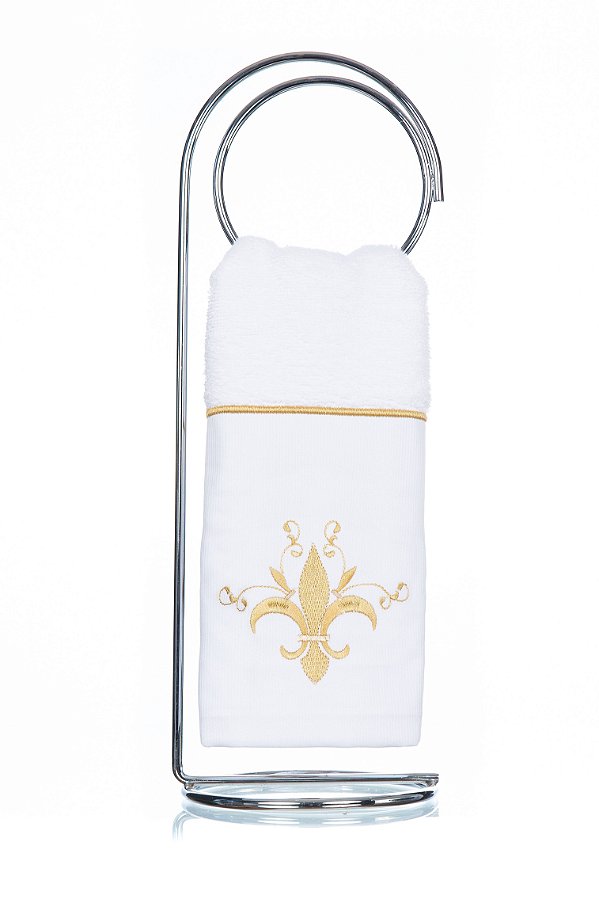 Toalha de Lavabo Bordado Flor de Liz Dourada Super Luxo