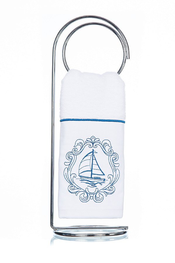 Toalha de Lavabo Bordado Barco Super Luxo