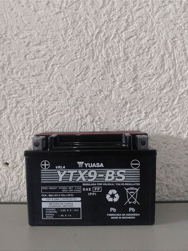 Bateria Yuasa YTX9-BS / Shadow 600 / CB500 / Z750 Z800 Z1000 / XT600E / BMW G310R / Ninja 250 300 / CB600 / 675 Street Triple Daytona / Maxsyn 400i