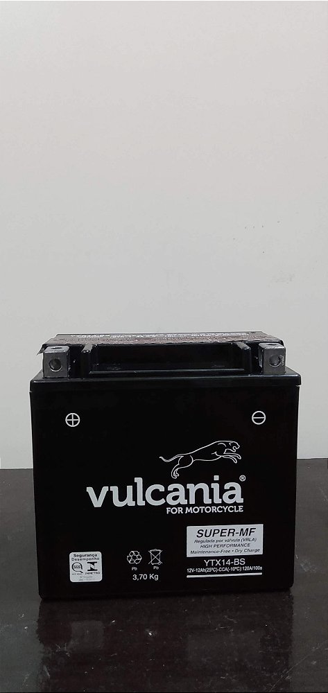 Bateria Vulcania YTX14-BS / BMW F800, R1200GS, BMW F700, ST1100, V-strom 1000, Speed Triple, ZX-11, ZX-10 Ninja, FourTrax, Quadriciclo Honda