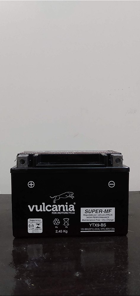 Bateria Vulcania YTX9-BS / Shadow 600, CB500, Z750, Z800, Z1000, XT600E, G310R BMW, Ninja 250, Ninja 300, CB600, 675 Street Triple, 675 Daytona, Maxsyn 400i