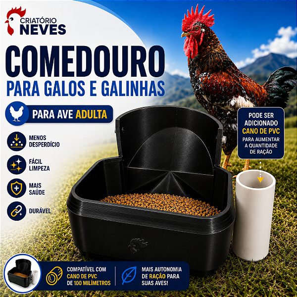 Comedouro para GALOS E GALINHAS Anti Desperdício PVC 100 mm