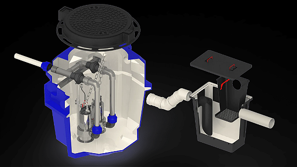 Estação Elevatória de Esgoto Aqualift 500L C/ Bomba dupla Submersível 2cv 220v