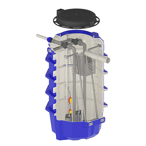 Estação Elevatória de Esgoto Aqualift 1100L C/ Bomba dupla Submersível 2cv Trifásico