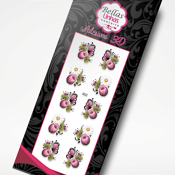 Adesivos 3D para Unhas - Flores e Borboletas Rosê