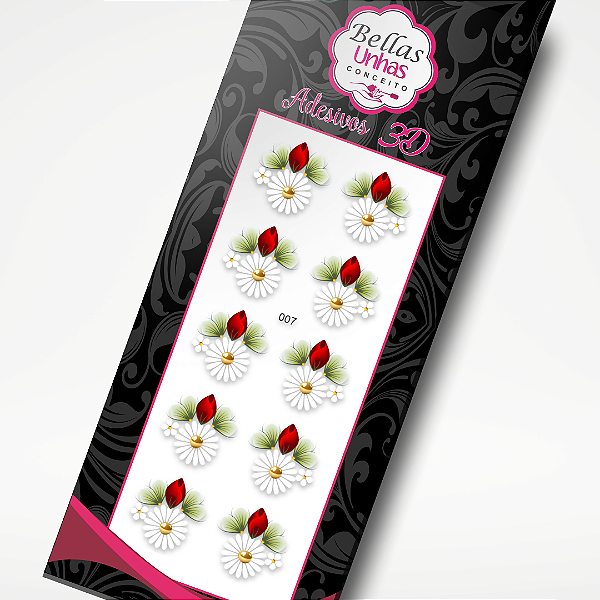 Adesivo 3D para Unha - Margarida com botão Vermelho