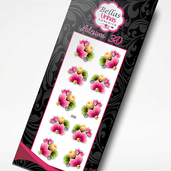 Adesivos 3D para Unhas - Flores rosa e amarela