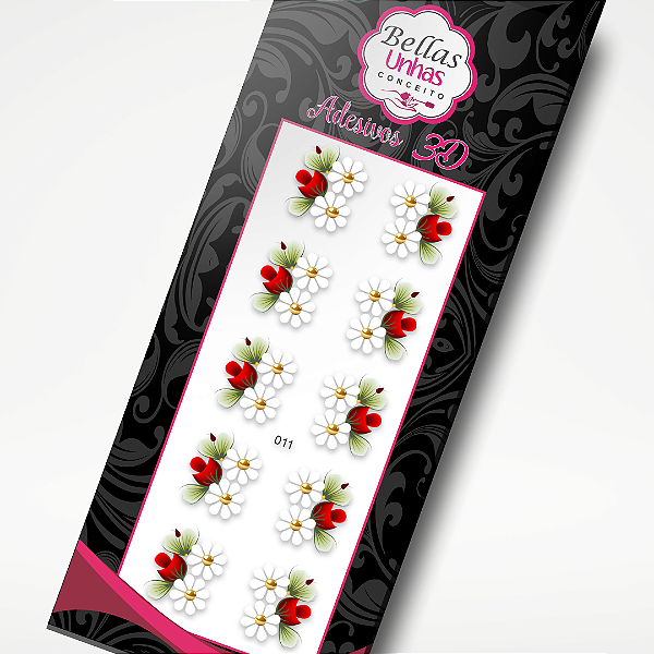 Adesivos para Unhas - Margaridas Dupla c/ vermelho