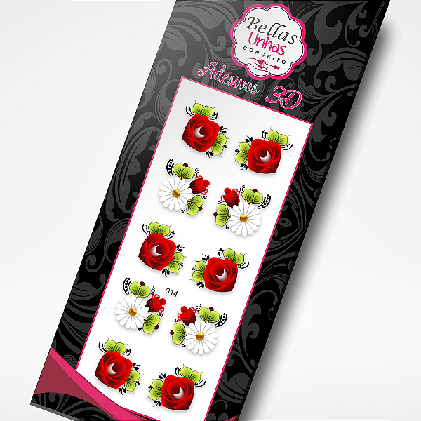 Adesivo para Unhas - Flores Vermelhas