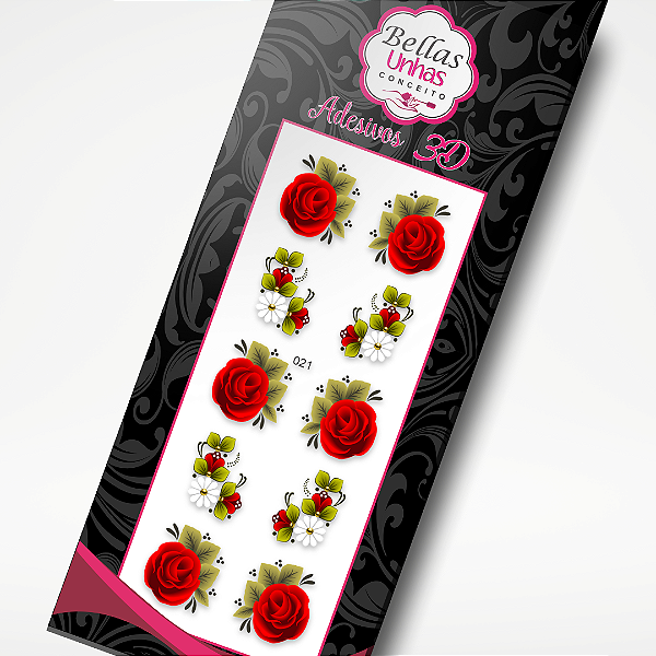 Adesivo para Unha - Flores Vermelhas