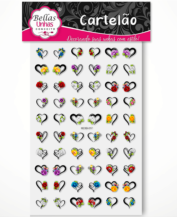 Cartelão 3D - Corações com Flores