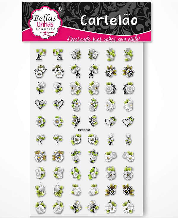 Cartelão 3D - Borboletas e Flores Claras com strass