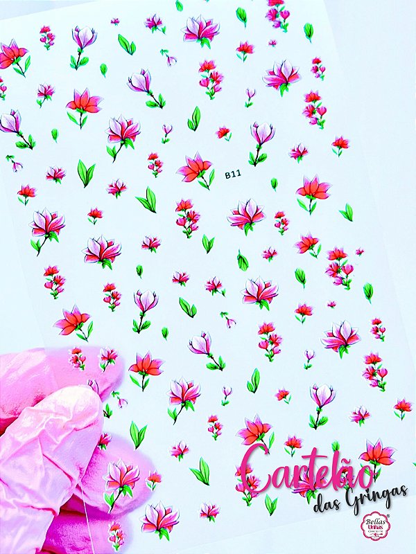 Flores Realistas Rosa com folhagens - Cartelão das Gringas