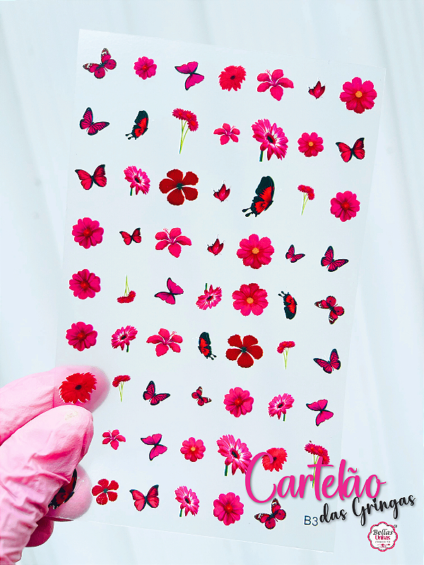 Flores e Borboletas Vermelhas e Pink - Cartelão das Gringas