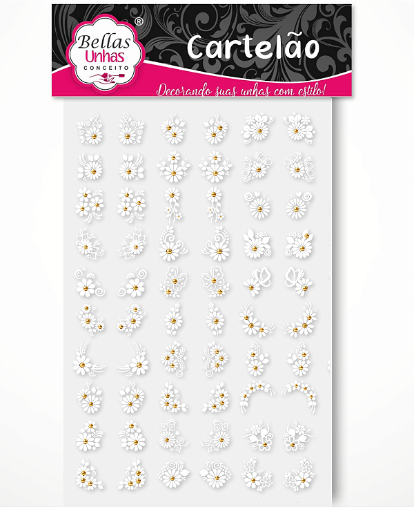 Cartelão 3D - Margaridas Brancas com aplicação de pedrarias