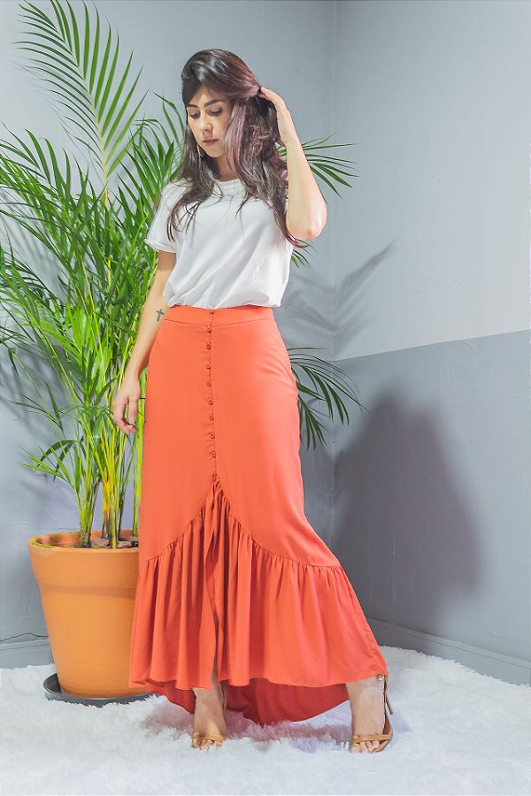 saia longa estampada com babado