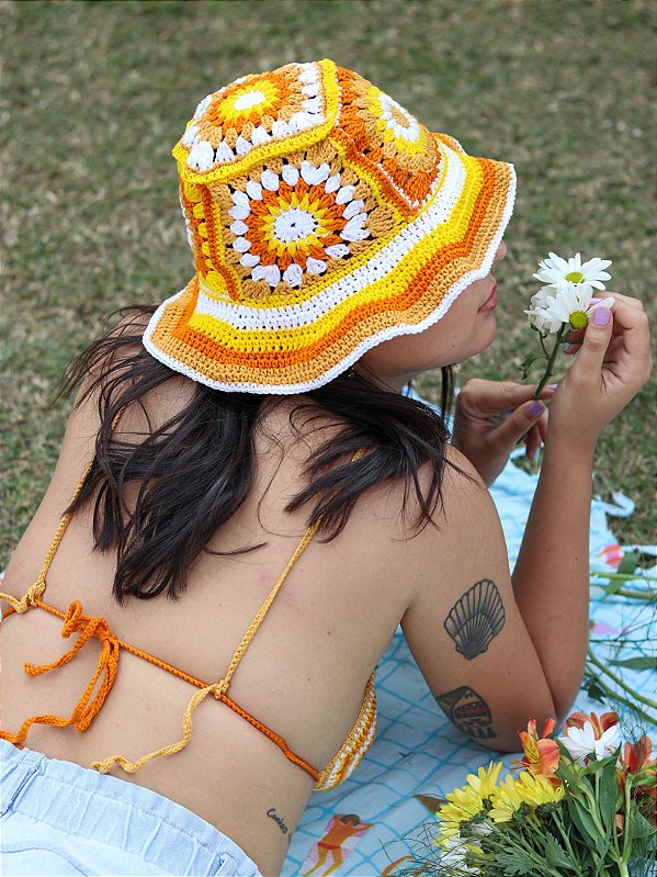 Bucket Hat de Crochê Patch Flower Power