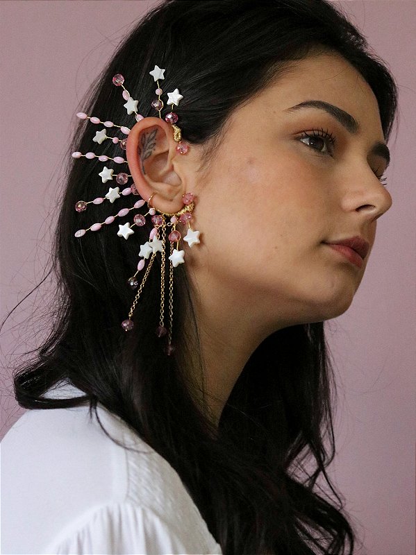 Ear Cuff Estrela Madrepérola Rosa