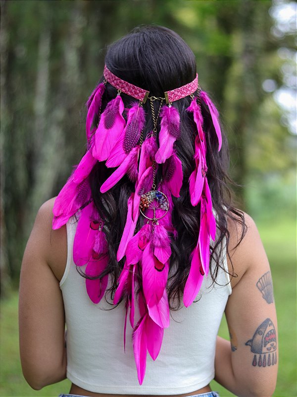 Headband Penas Pink Maravilha