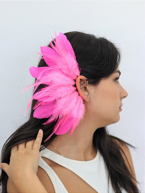 Ear Cuff Penas Rosa Neon