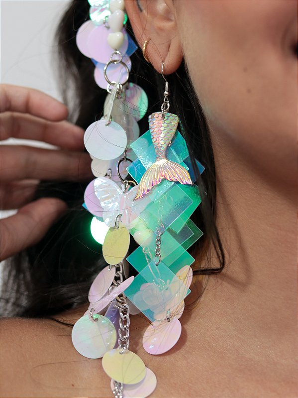 Brinco Sereia Cascata Irisada