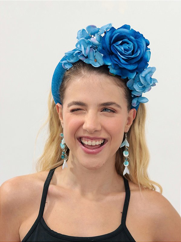 Tiara Acolchoada Flores Fervo Azul