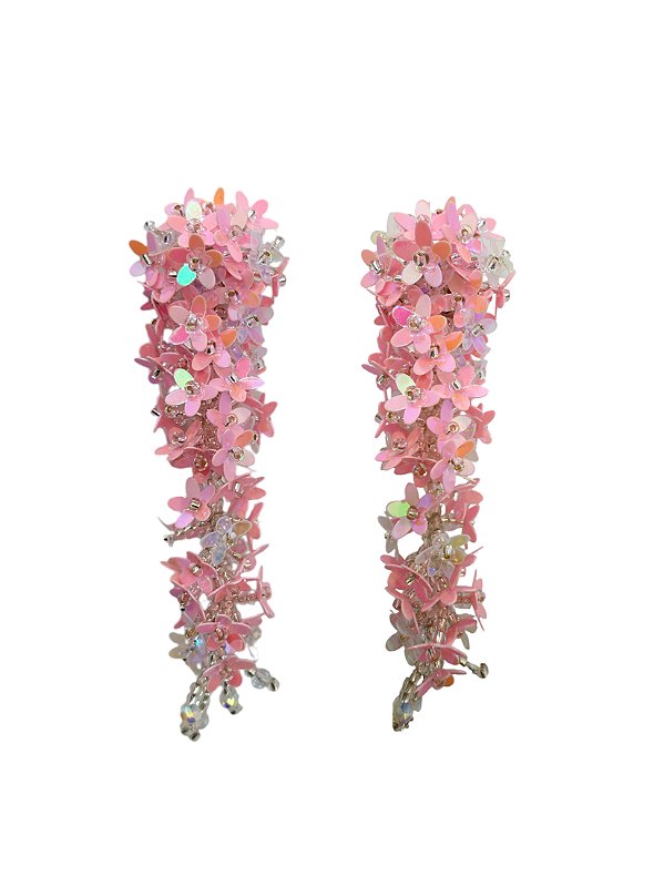 Brinco Cacho de Flor Rosa