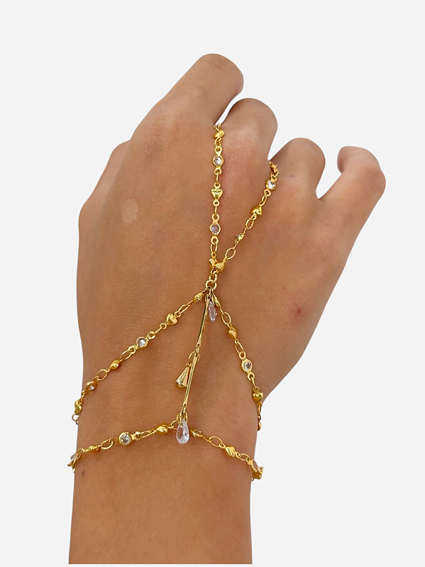 Pulseira de Mão Tripla Coração
