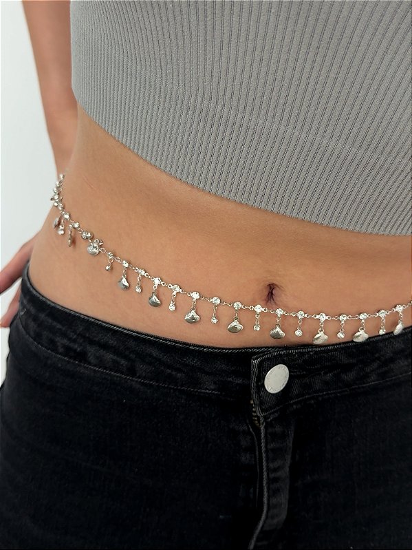 Belly Chain Strass e Mini Conchas