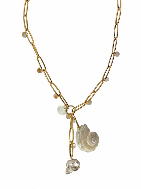 Colar Gravatinha Concha Pérola