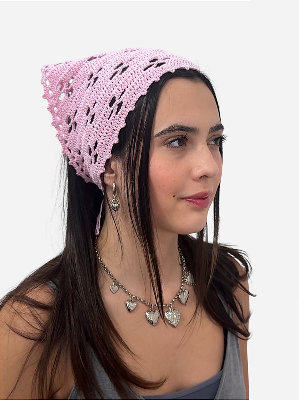 Bandana Crochê Aura Rosa