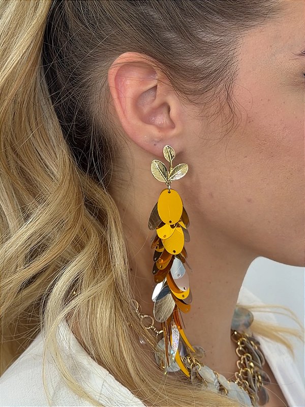 Brinco Paetê Dourado e Prata