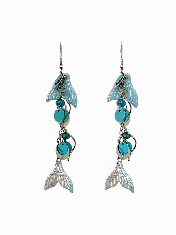 Brinco Paetê Sereia Azul