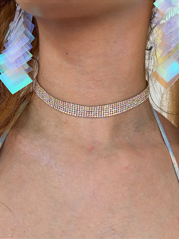 Choker Cristais Furta-cor