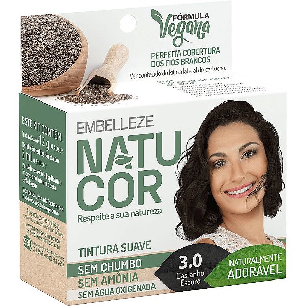 TINTA NATUCOR SEM AMÔNIA SEM AGUA OXIGENADA CASTANHO ESCURO 3.0