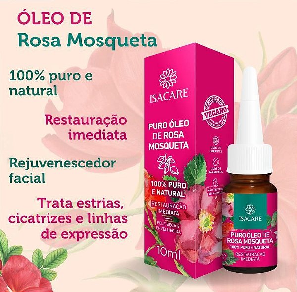 PURO ÓLEO DE ROSA MOSQUETA 100% NATURAL ISACARE 10ml