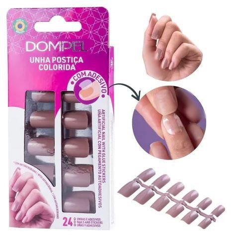 UNHAS POSTIÇAS COM ADESIVO NUDE MOCHA DOMPEL 24UND