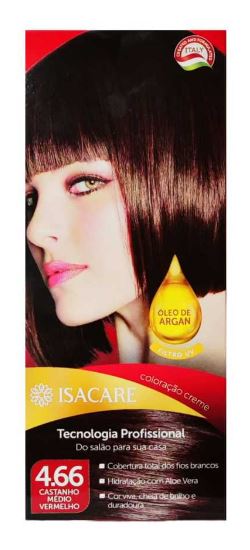 COLORAÇÃO CREME ISACARE CASTANHO MÉDIO VERMELHO 4.66