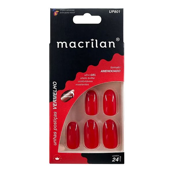 UNHAS POSTIÇAS VERMELHO AMENDOADO MACRILAN 24UN