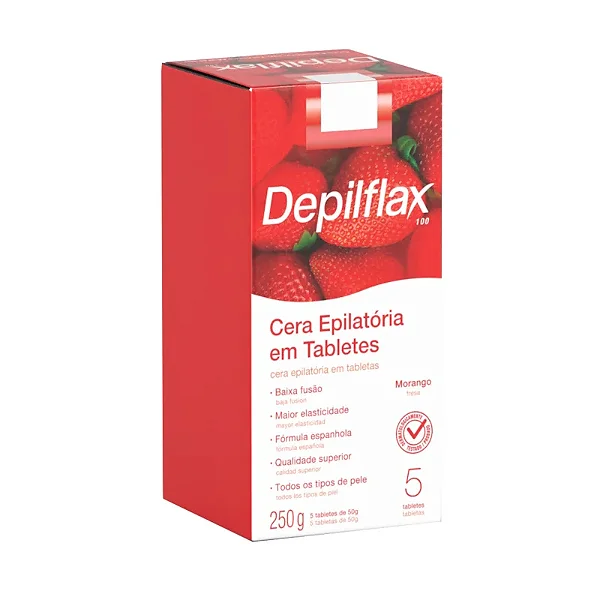 CERA DEPILATÓRIA EM TABLETES MORANGO DEPILFLAX 250g