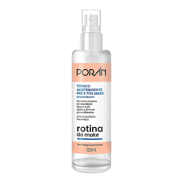 TÕNICO ADSTRINGENTE PRÉ E PÓS MAKE 120ML PORÁN