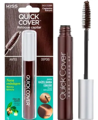 MASCARA RETOQUE RAIZ, CABELO, BARBA COR CASTANHO ESCURO QUICK COVER KISS NEW YORK