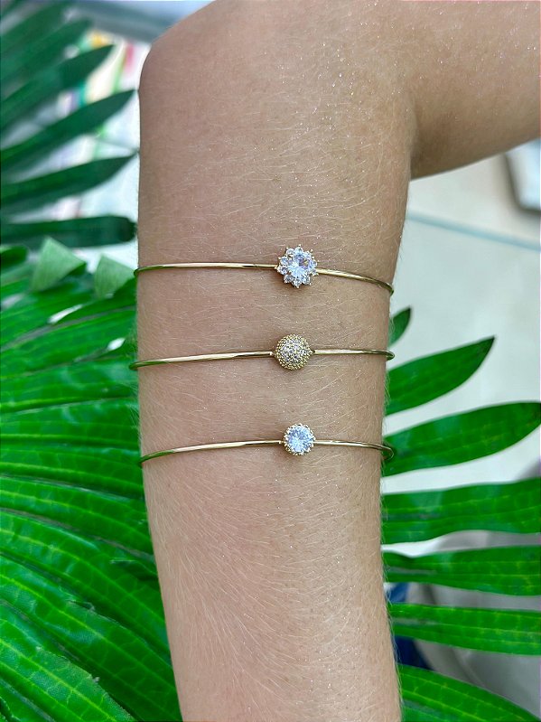 BRACELETE TRIO BRILHO FLORAL DOURADO
