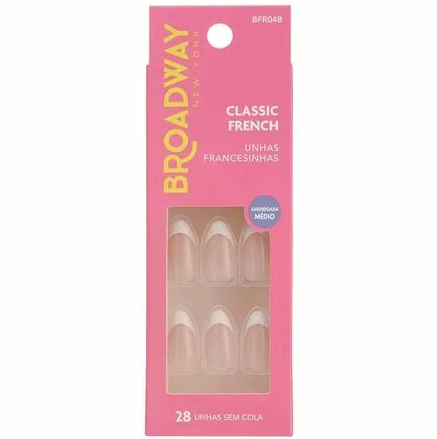 UNHAS POSTIÇAS FRANCESINHA SUNSHINE KISS NEW YORK AMENDOADA MÉDIO 28 UNHAS