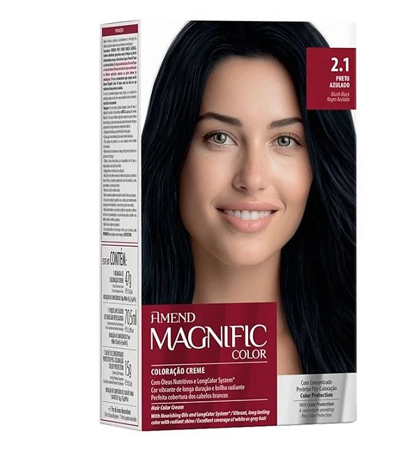COLORAÇÃO CREME AMEND MAGNIFIC COLOR AMEND COR PRETO AZULADO 2.1